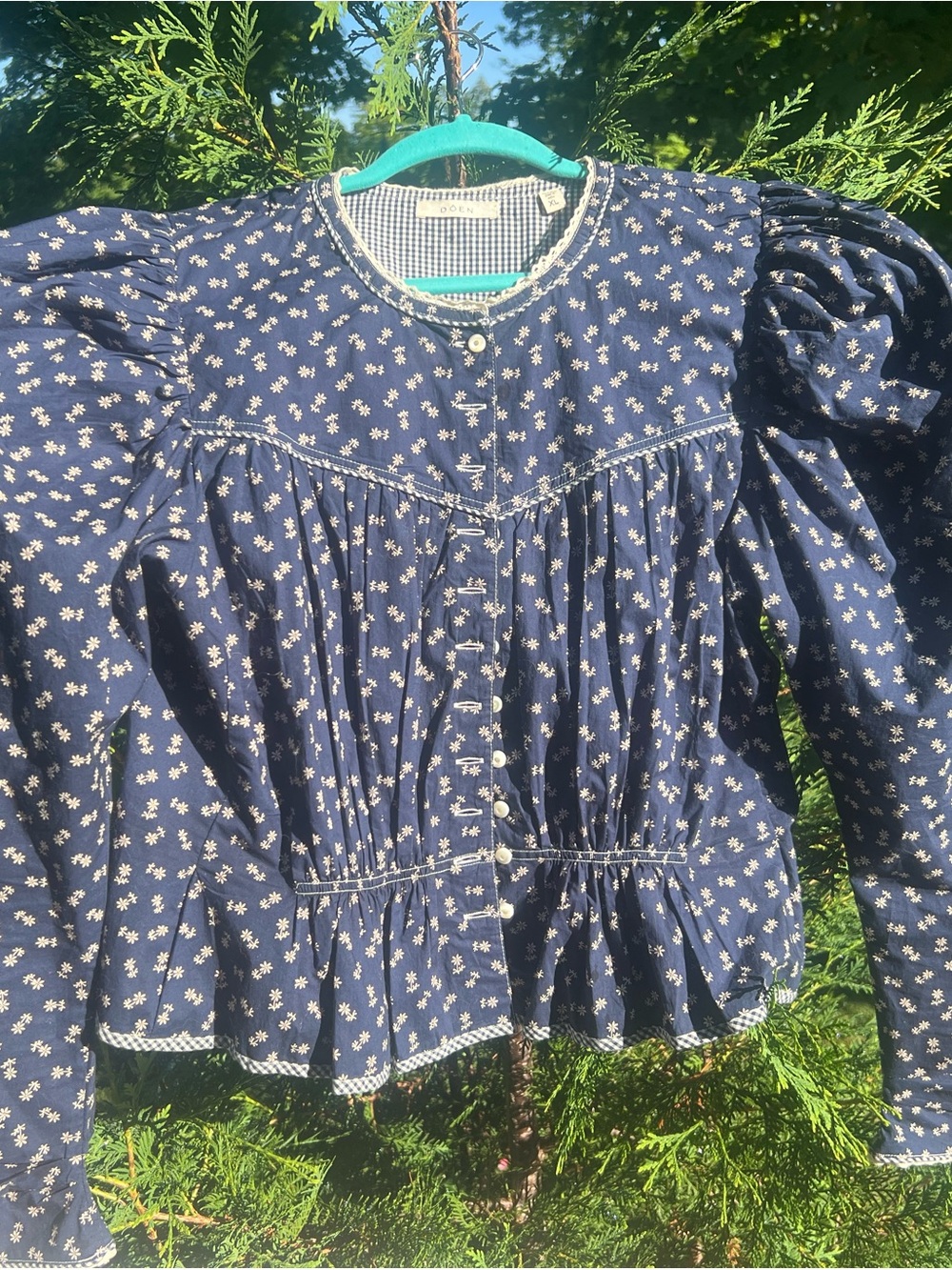 Navy Floral Puff-Sleeve Girls' Blouse -Lush Prairie Vibes